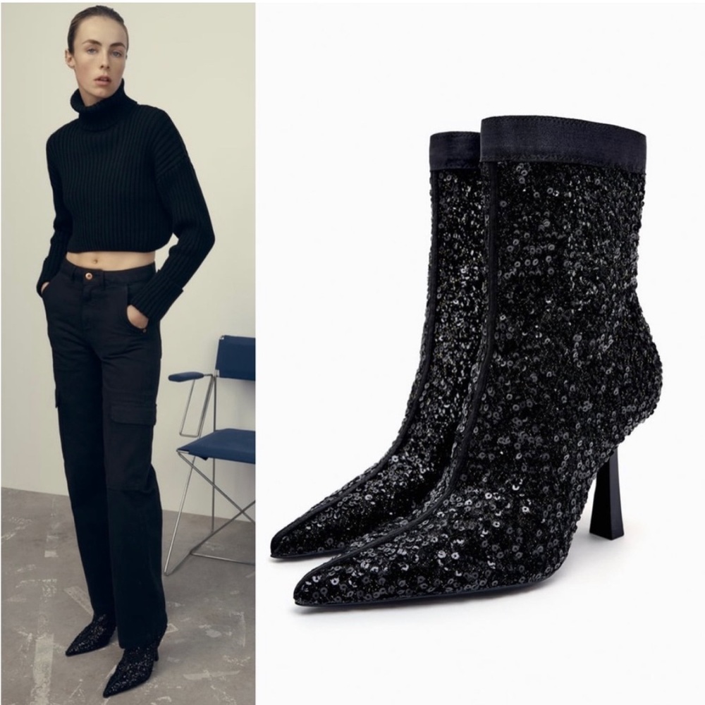 Sequin fabric ankle boots